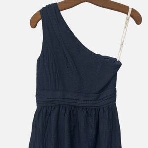NWT Shoshanna One Shoulder Cocktail Womens Dress 6 Navy Blue Ruched Gathered